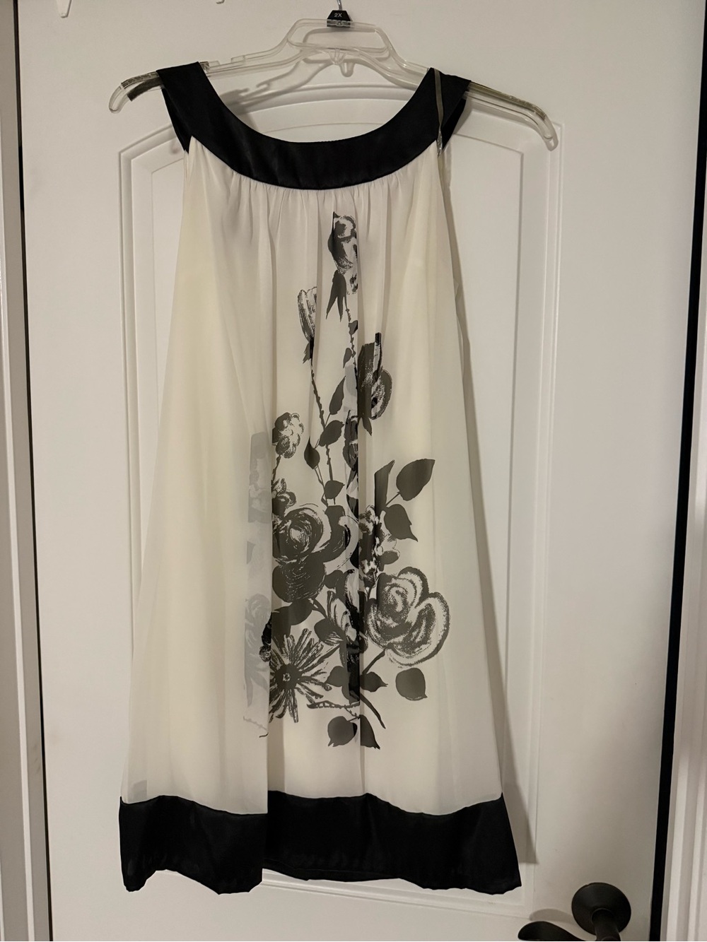 connected apparel Ivory Mini Dress with Black Trim and Floral Print